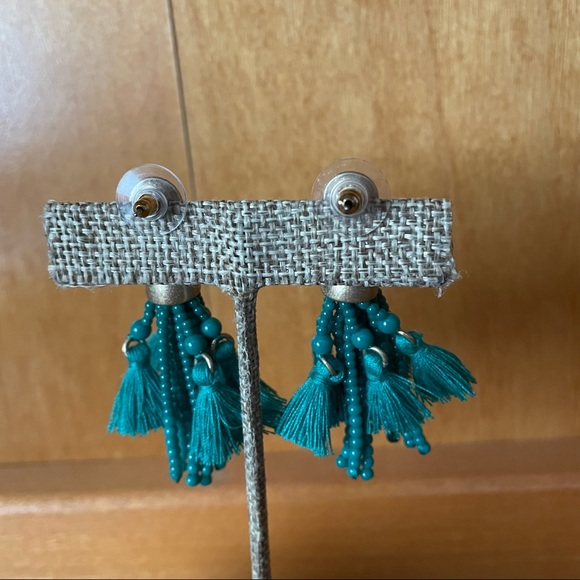 J. Crew Teal Beaded Tassel Earrings - Picture 3 of 5